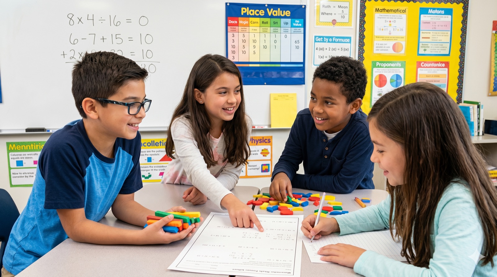 Students engaged in a hands-on mathematics activity